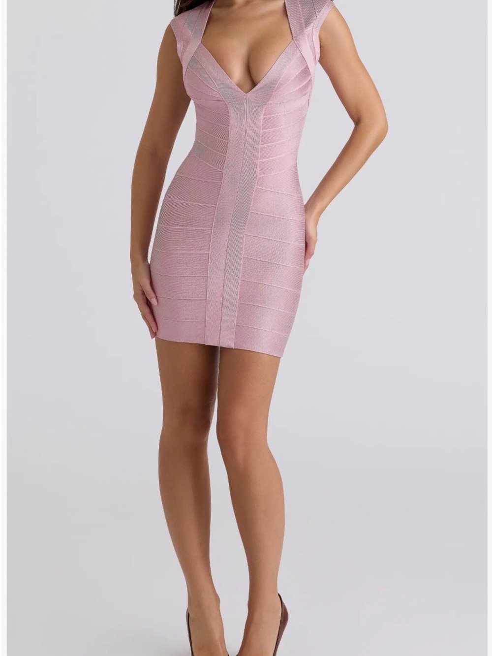House of CB ICON Pink V-Neck Bandage Mini Dress